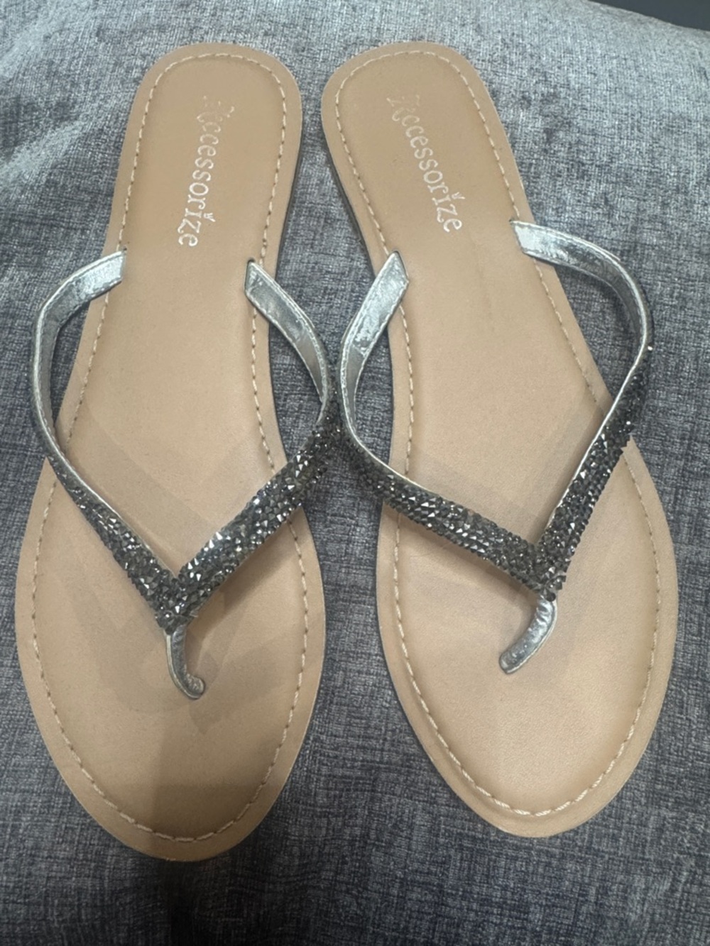 Accessorize Silver Glitter Toe-Post Sandals with Tan Footbed